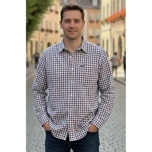 Blue Mountain Plaid Flannel Long Sleeve Button Up Shirt Men's XL Red Blue White